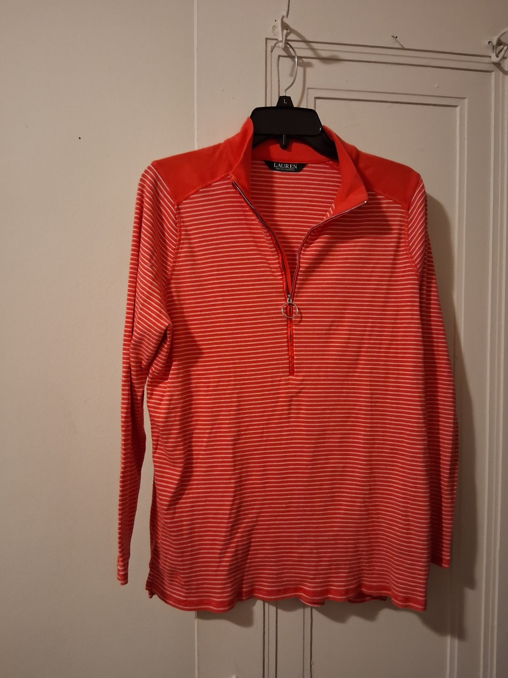 Lauren Ralph Lauren Striped Quarter-Zip Top in Red & White